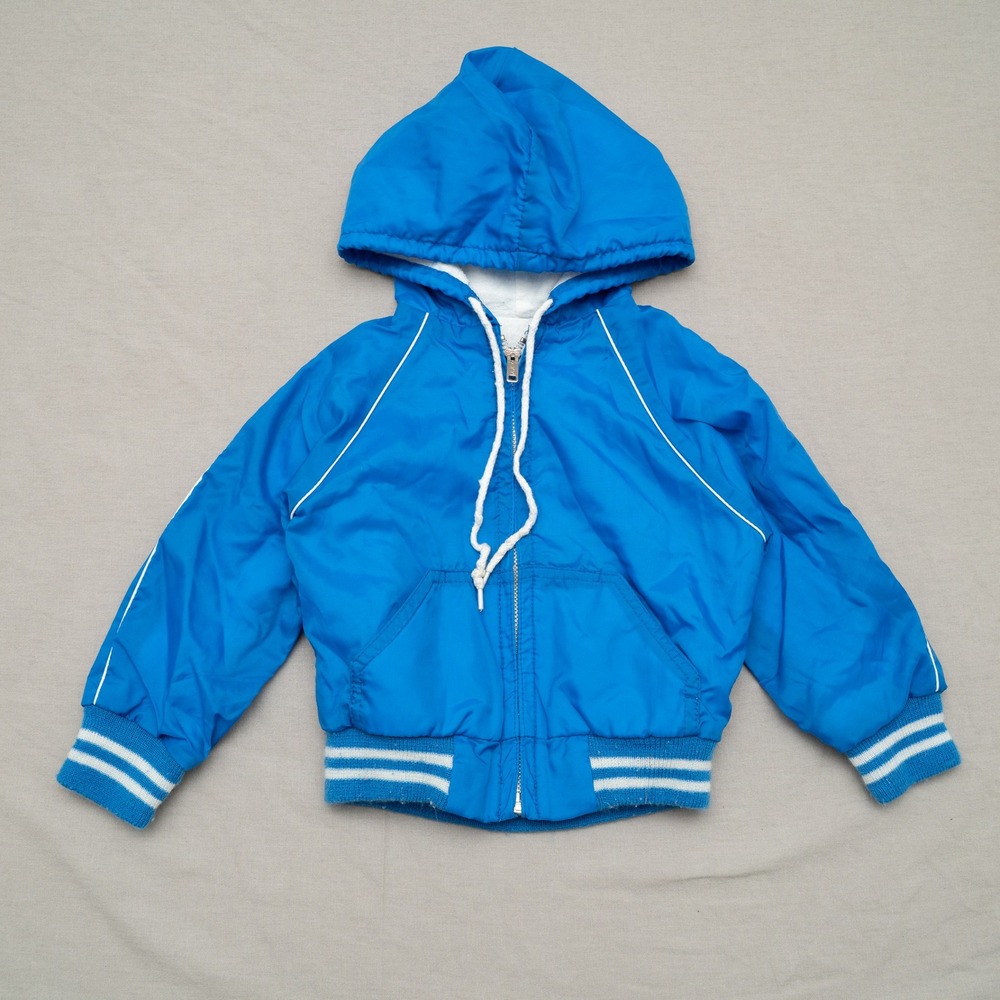 Vintage 70s 80s Toddler Windbreaker Zip Up Hoodie 18m Blue YKK Athletic Style